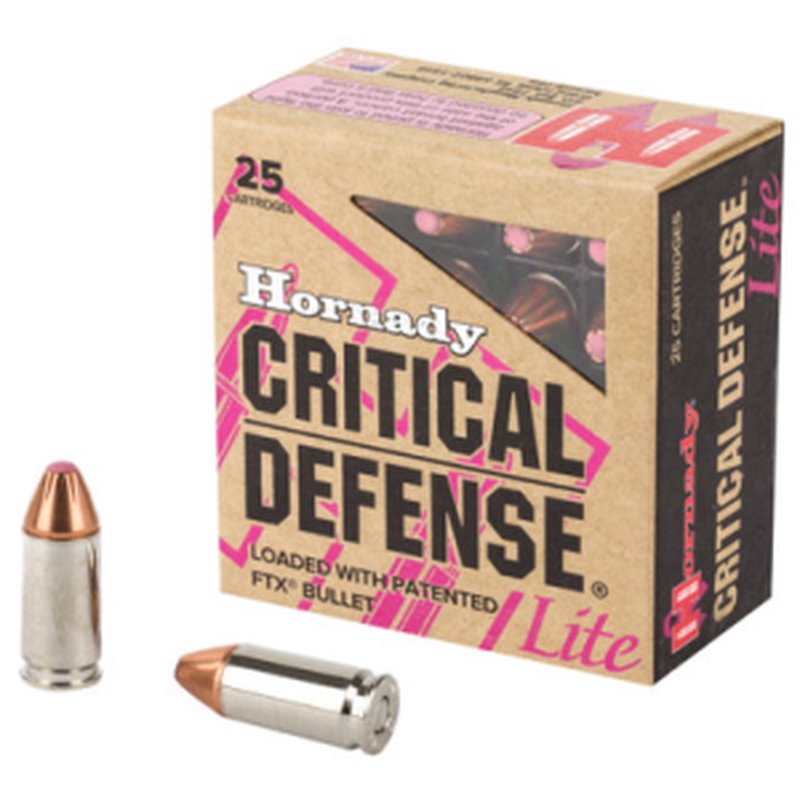 Hornady Critical Defense Lite 9mm FTX 100 Grain Ammo, 25 Rounds