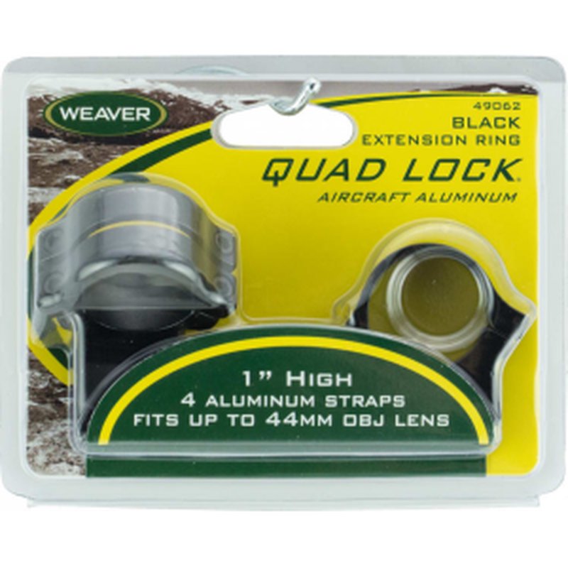 Weaver Mounts 49062 Quad-Lock Ring Set 1" Diam High Extension Aluminum Black
