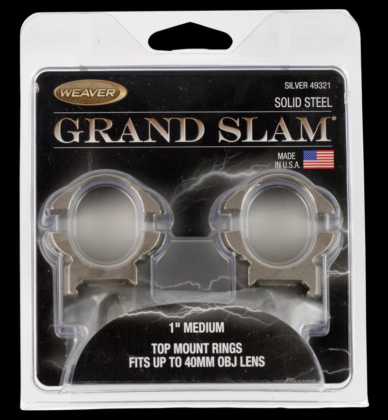 Weaver Mounts Grand Slam Steel Scope Rings 1-Inch Medium Silver Integrated Recoil Lug