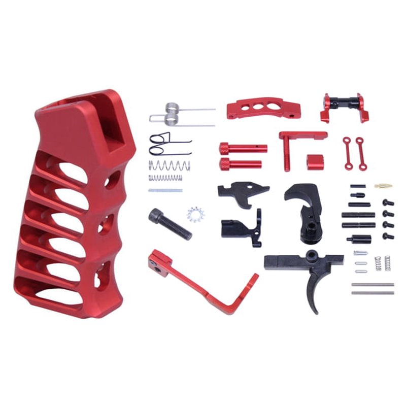 Guntec USA AR-15 Enhanced Lower Parts Kit w/ Upgrades & Skeletonized Aluminum Pistol Grip