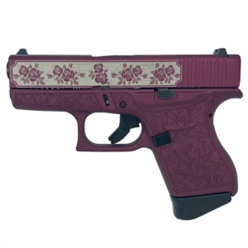 Glock G43 9mm 3.4in 6rd Subcompact Pistol - Black Cherry / Roses
