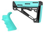 Hogue AR-15/M16 OverMolded 2-Piece Kit Grooved Beavertail Grip & Collapsible Buttstock Black/Aqua (Commercial)