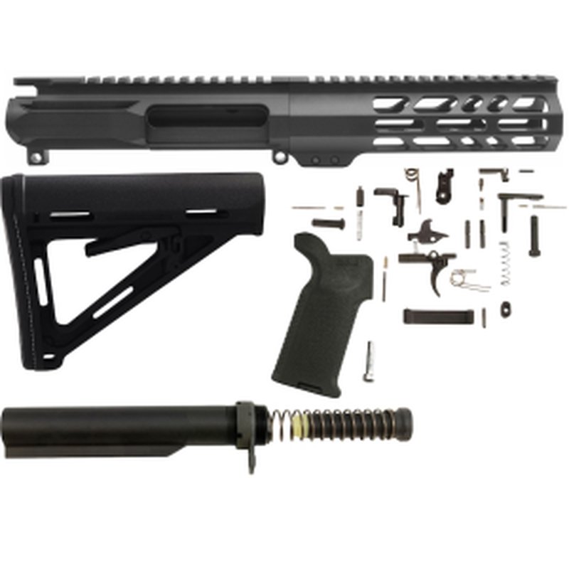 AR-STONER AR-15 Enhanced Build Kit with Sporter Billet Upper Receiver Stripped 7" M-LOK Handguard , Complete Lower Parts Kit with Magpul MOE Furniture Black