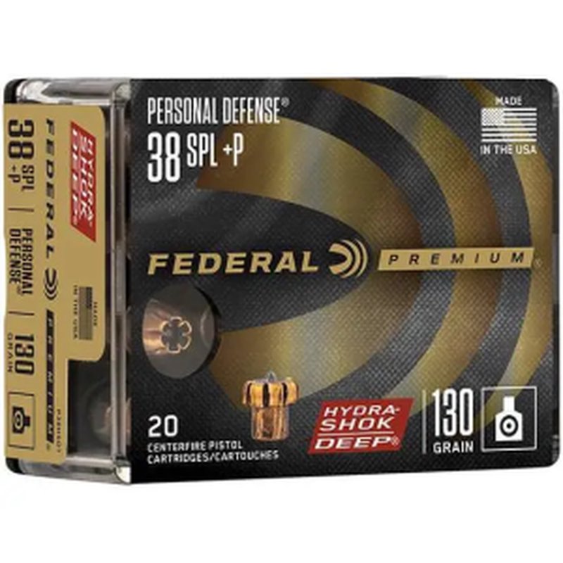 Federal Premium P38HSD1 38 Special +P Hydra-Shok 130 Grain Deep Hollow Point Ammunition
