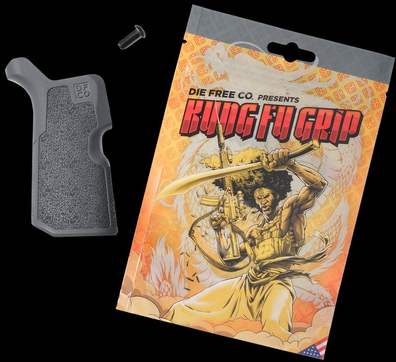 DIE FREE CO LLC Kung Fu Pistol Grip AR-15 M4 AR-10 SR-25 Gray Nylon Reduced Angle KFGGRY