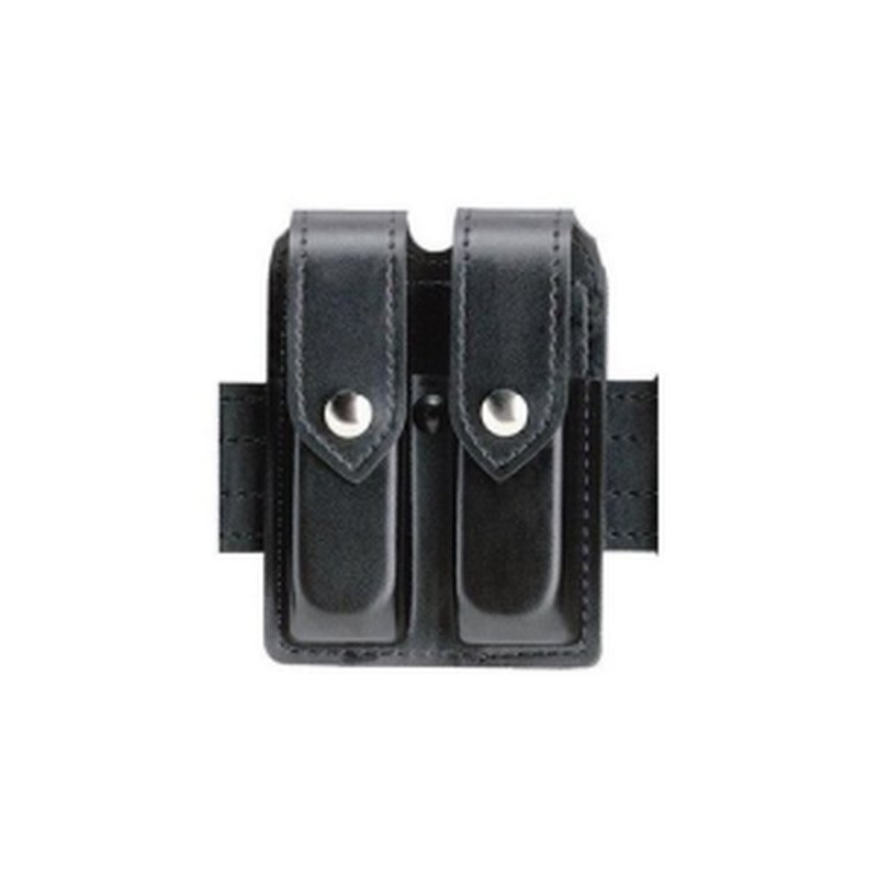 Safariland 77 Double Magazine Pouch Fits Glock 17/22 - Basketweave Black with Brass Snap