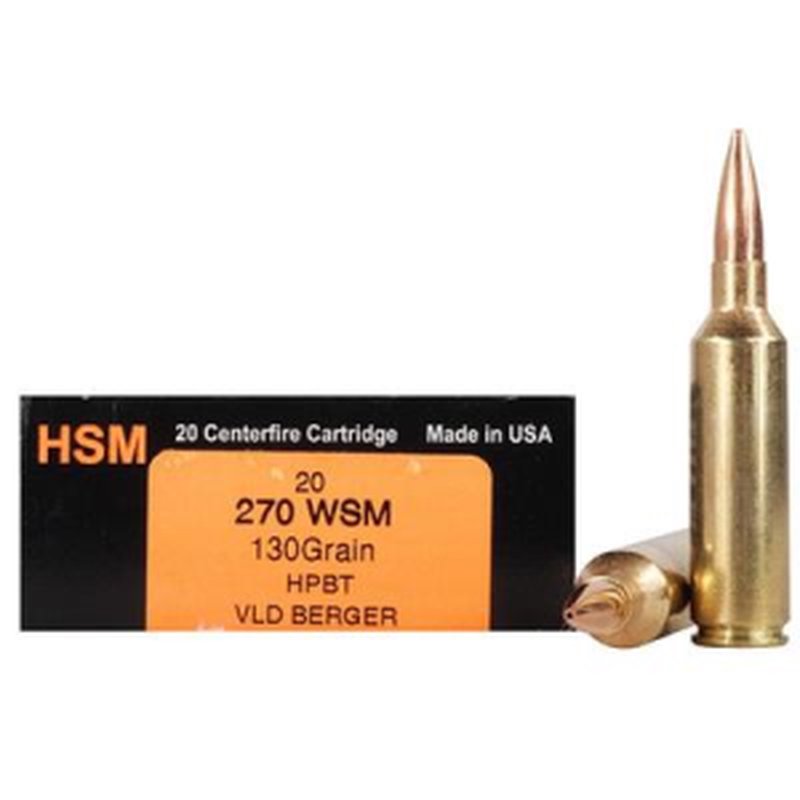 HSM Trophy Gold 270 WSM Rifle Ammunition 130 Grain Match Very Low Drag