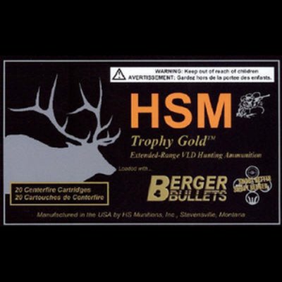 HSM Trophy Gold .308 Win Berger VLD 210gr Rifle Ammo 20 Rounds