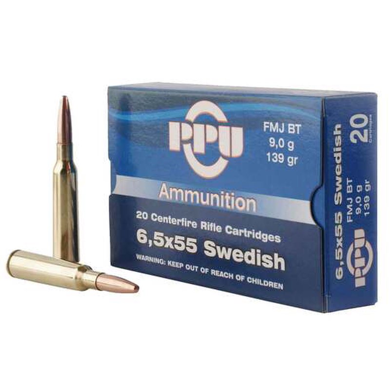 PPU 6.5x55mm Swedish Mauser 139gr FMJBT Centerfire Rifle Ammo (20 Rounds)