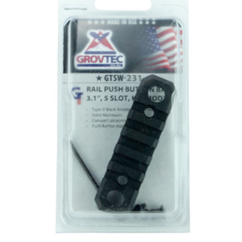 GrovTec 3.1in 5-Slot KeyMod Handguard Rail w/ Push-Button Bases Black