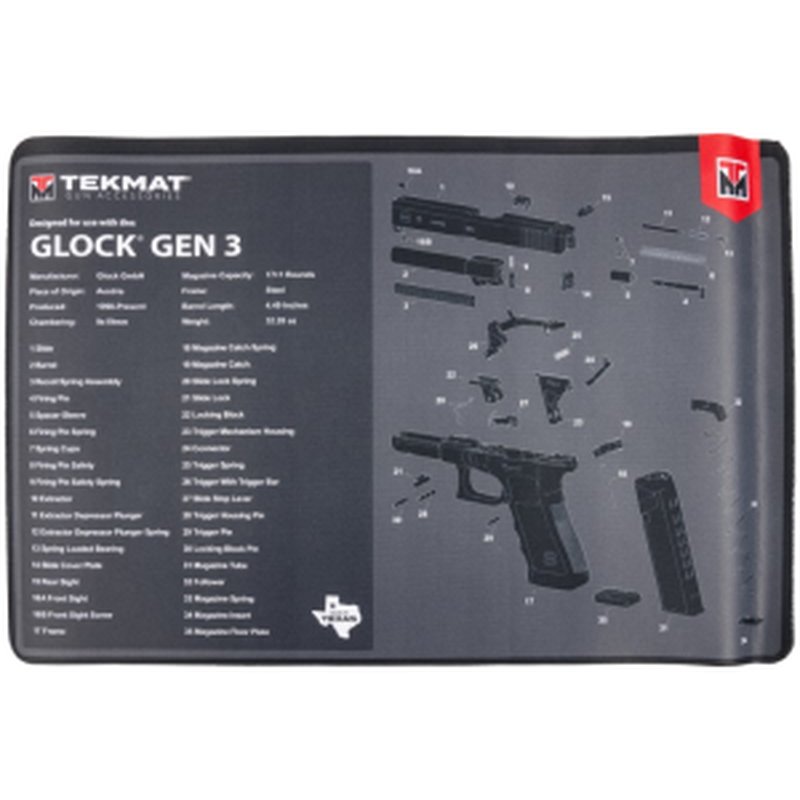 TekMat TEKR17GLOCKG3 Glock Gen 3 11" x 17" Black/White Rubber Cleaning Mat
