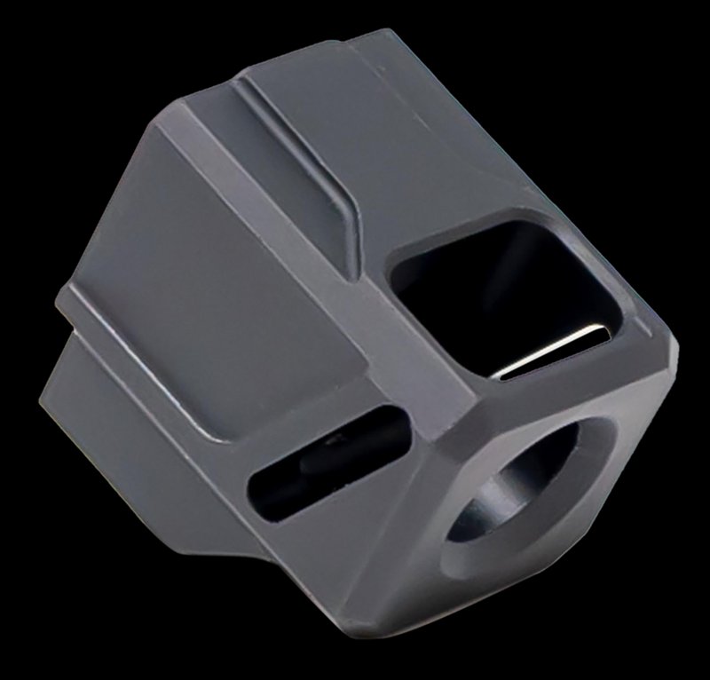 Faxon Firearms EXOS-523 9mm Pistol Compensator Glock 43 1/2x28 Black Anodized