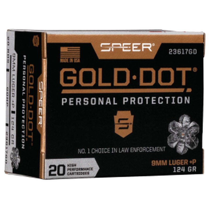 Speer Gold Dot 9mm Luger +P 124gr Hollow Point Personal Protection Ammunition
