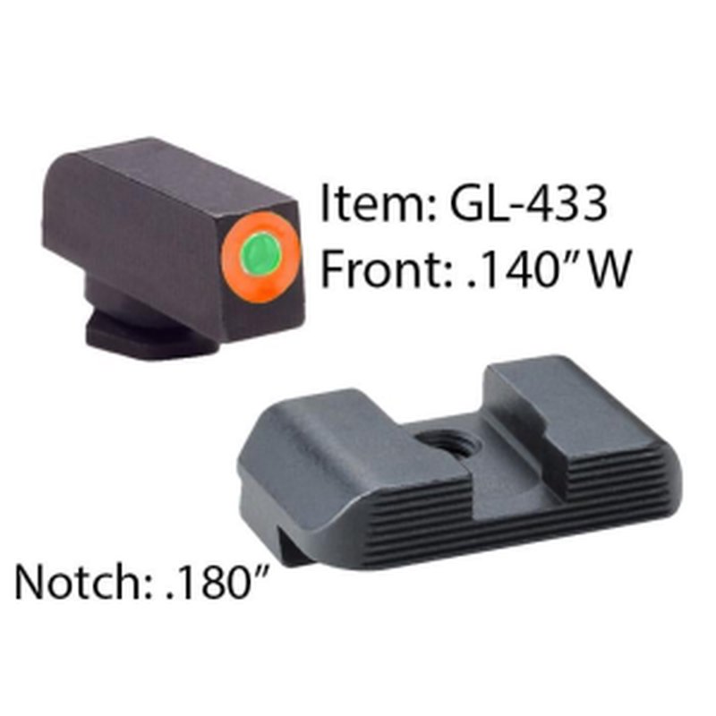 AmeriGlo Hackathorn Glock Sight Set Green Tritium Front Orange Outline