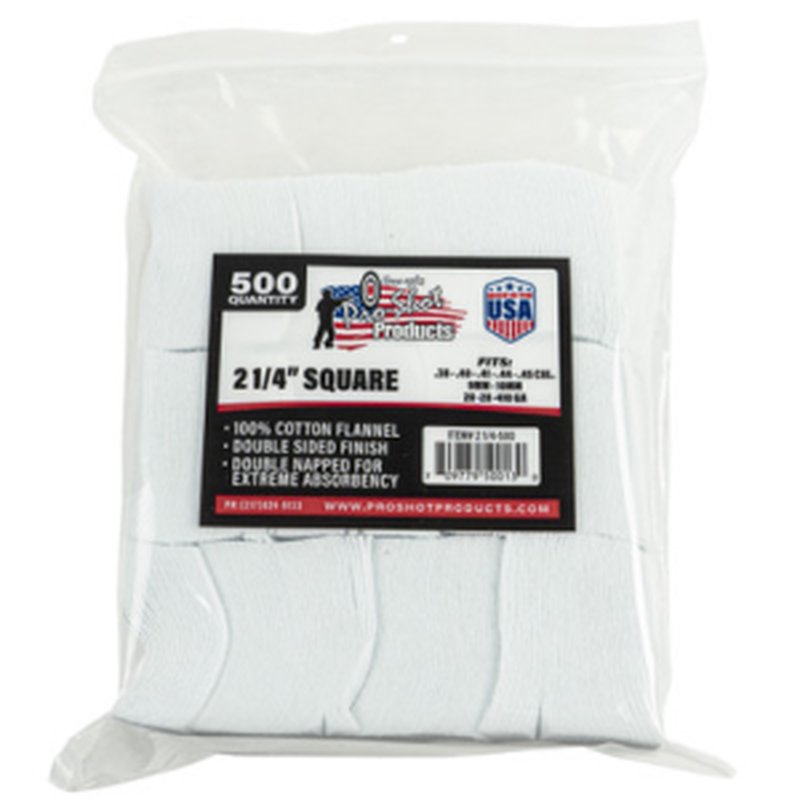 Pro-Shot 2 1/4in Square 100% Cotton Cleaning Patches 500-ct