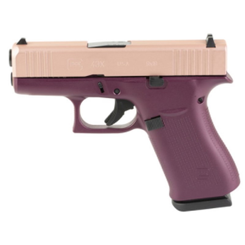 Glock G43X 9mm Pistol 3.41 Inch Barrel Black Cherry Frame Rose Gold Slide
