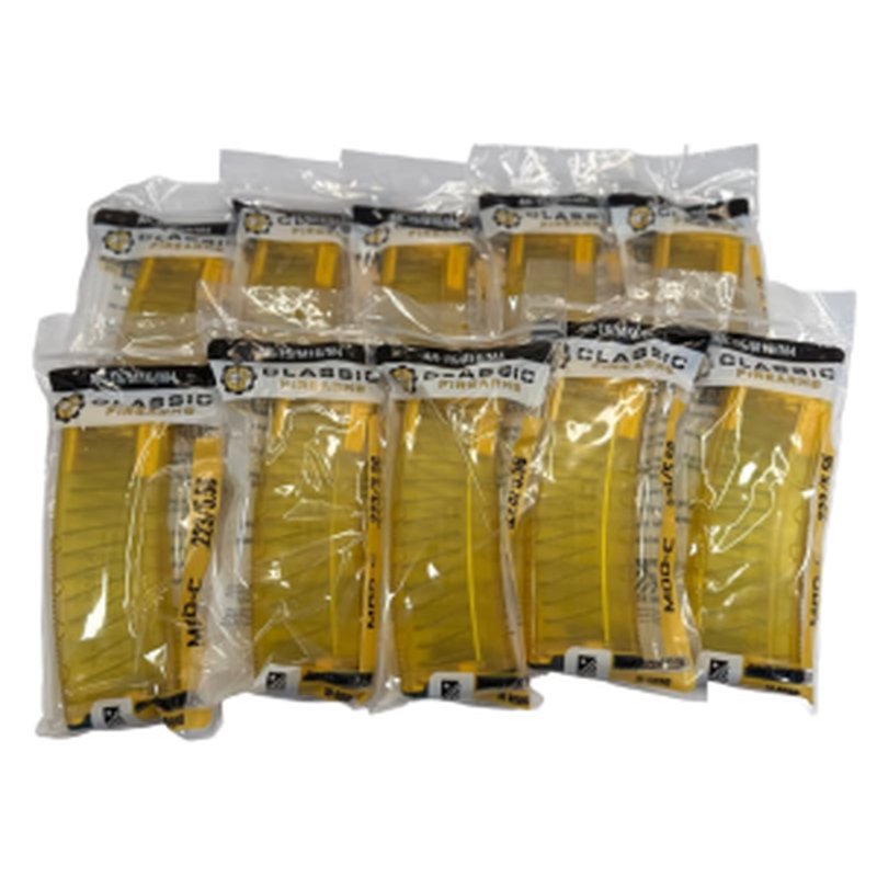 Classic Firearms AR-15 30 Round Enhanced Magazine - .223/5.56/.300BLK, Translucent Yellow - 10 Pack - CLF556MODCYLW30-10
