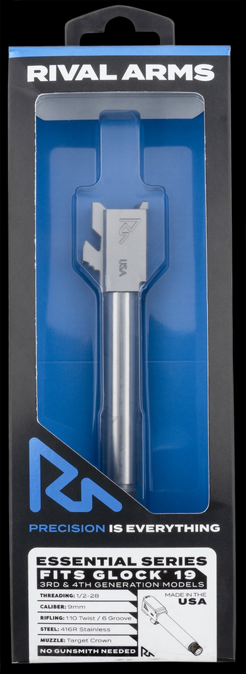 Rival Arms Essential V2 9mm Threaded Barrel for Glock 19 Gen 3-4 (4.49in) RARA22G202D