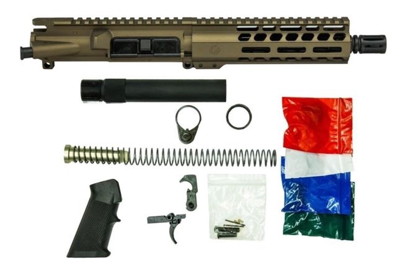Ghost Firearms Complete Upper Receiver, Pistol Lower Parts Kit, 9mm, 7.5in, Pistol, 4150 Chrome Moly Steel Barrel, 1-10 Twist, 7in M-LOK Rail, A2 Flash Hider, FDE