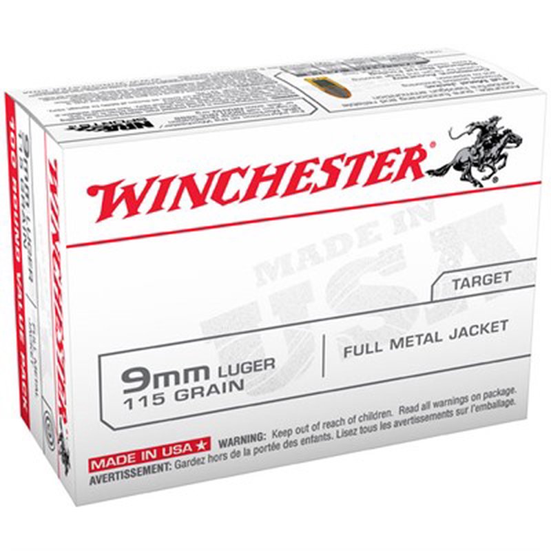 Winchester USA 9mm 115gr FMJ Ammunition Value Pack 100 Rounds