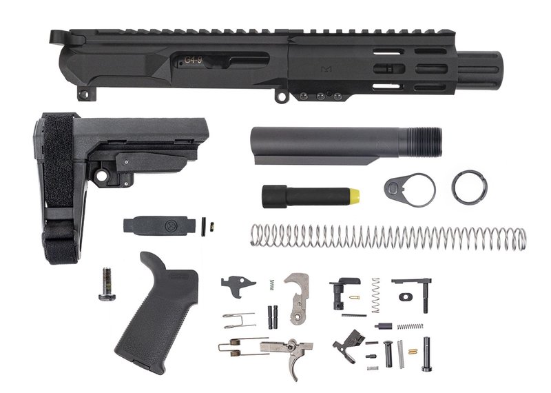 PSA Gen4 4" 9mm 1/10 Nitride 5" Lightweight Hex M-lok Railed MOE EPT SBA3 Pistol Kit