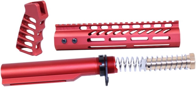 Guntec USA AR-15 9in Pistol Brace Build Kit With Milspec Buffer Tube Anodized Red