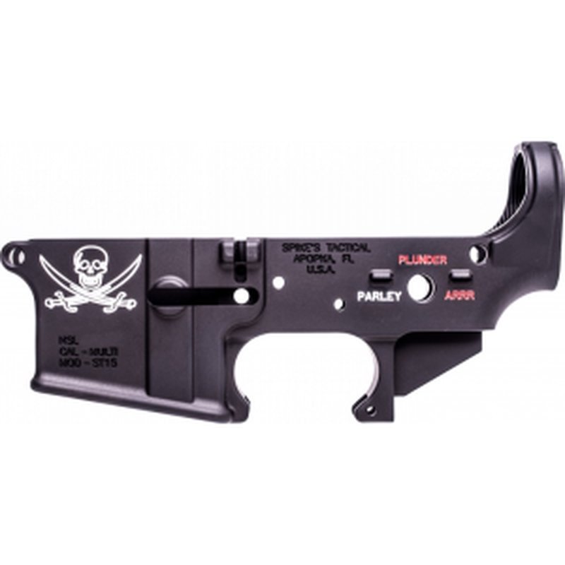 Spikes Tactical STLS016CFA Calico Jack Stripped Lower Receiver Multi-Caliber 7075-T6 Aluminum Black Anodized with Color Fill for AR-15