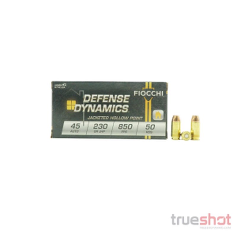 Fiocchi 45 ACP 230 Grain JHP Ammunition Brass Case