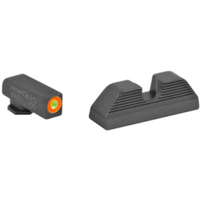 AmeriGlo GL-353 UC Tritium Front/Rear Sight Set for Glock Green Front Orange Outline