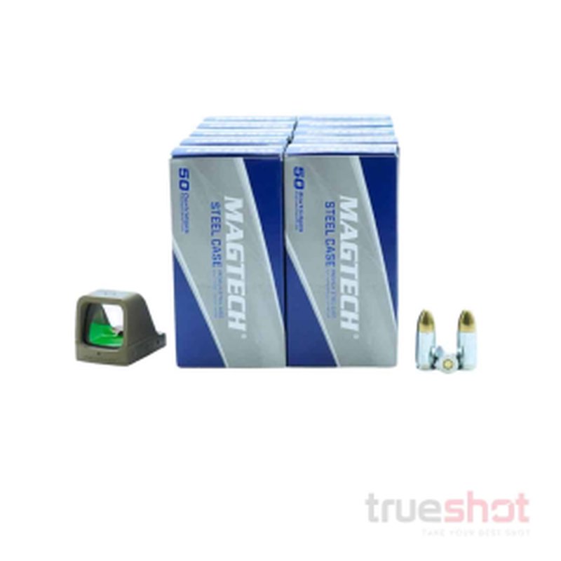 True Shot Ammo Osight X Tan Green Dot Pistol Bundle 9mm 500 Rounds