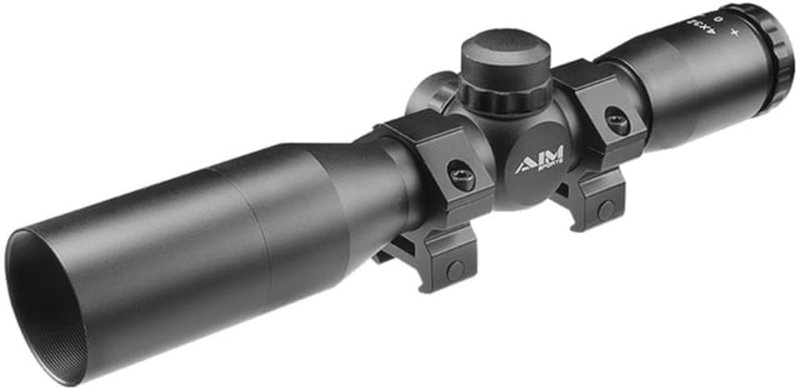 AIM Sports Inc 4X32mm Compact Rifle Scope w/ Rings, Mil-Dot Reticle