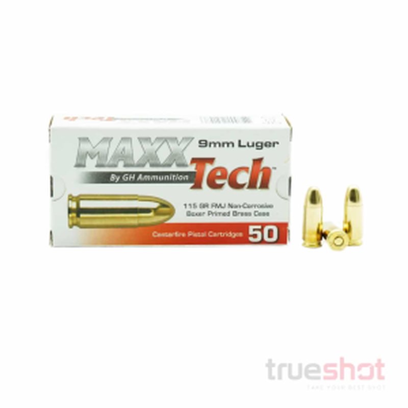 MaxxTech 9mm 115 Grain FMJ Ammunition (500 Rounds)