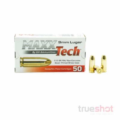 MaxxTech 9mm 115 Grain FMJ Ammunition (500 Rounds)
