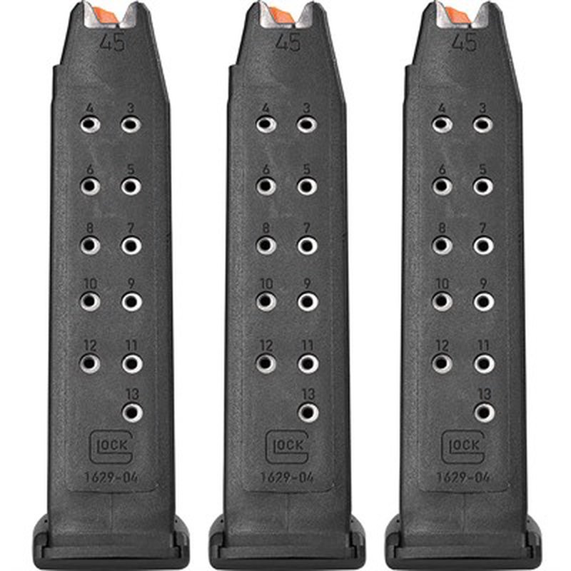 Glock .45 ACP 13rd Gen 4 Magazine Black Ambi Notches (3-Pack) Glock 21