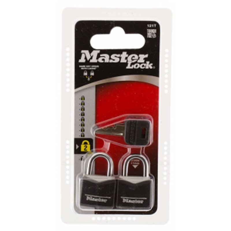 Master Lock 121T Keyed Alike Padlock Black Vinyl-Covered 2-Pack