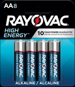 Rayovac AA High Energy Alkaline Battery 1.5V 2700mAh 8-Pack 8158T03