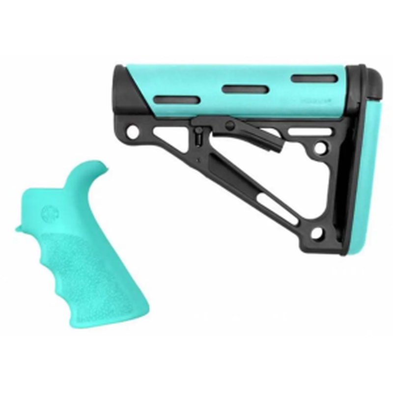 Hogue OverMolded Kit Finger Groove Beavertail Grip Collapsible Buttstock Aqua Rubber