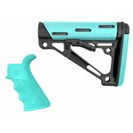 Hogue OverMolded Kit Finger Groove Beavertail Grip Collapsible Buttstock Aqua Rubber