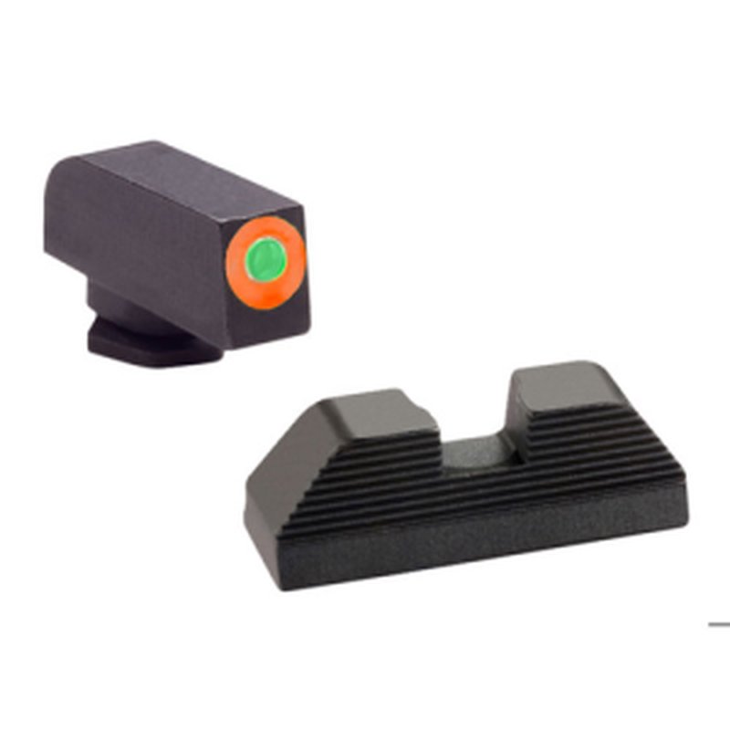 Ameriglo GL-436 Hackathorn/Protector Sight Set for Glock 42/43/43X/48 Tritium Green w/Orange Outline Front, Black Serrated Rear