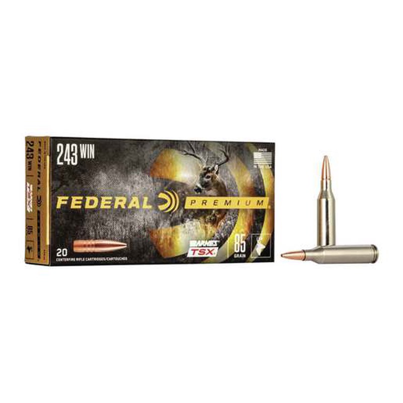 Federal Premium .243 Winchester 85gr TSX Rifle Ammo (Barnes Triple-Shock X), 20 Rds