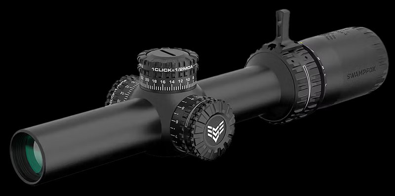Swampfox Optics 1-6x24 SFP Guerrilla Dot BDC red dot reticle scope, Black