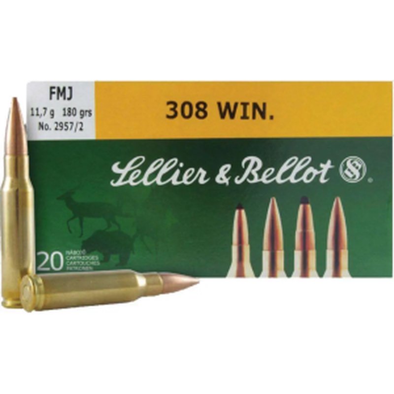 Sellier & Bellot 308 Winchester 180gr FMJ Rifle Ammunition 20-Pack