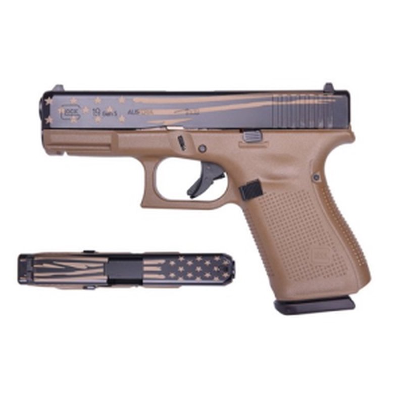 Glock G19 Gen5 9mm 4in Custom 15rd nDLC Distressed Flag
