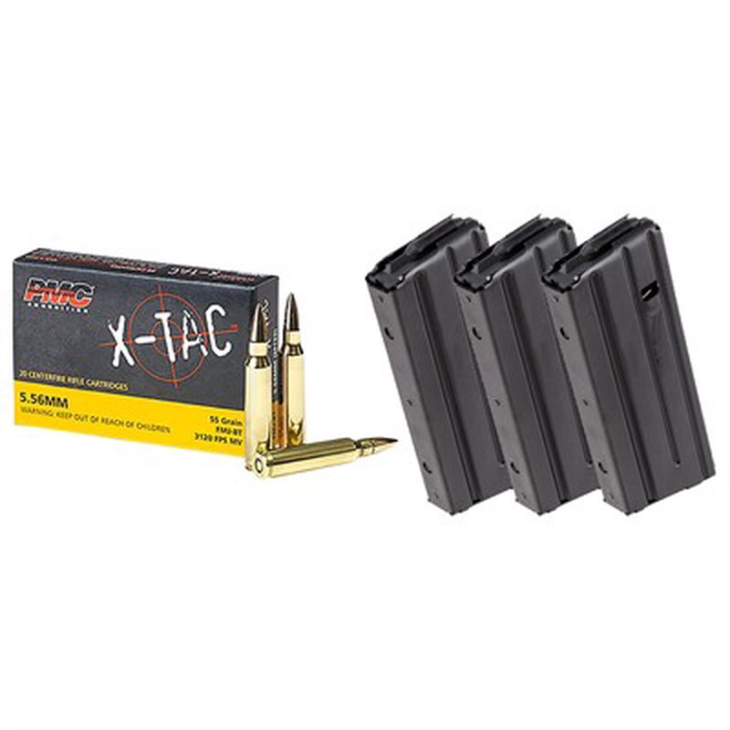 X-Tac 5.56 NATO 55gr FMJ Ammunition with 3x Retro AR-15 Magazines