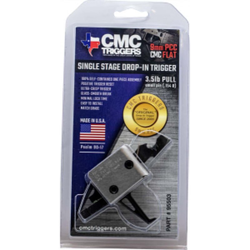 CMC Triggers 95503 Drop-In PCC Single-Stage Flat Trigger with 3-3.50 lbs Draw Weight & Black/Silver Finish for AR-15/AR-10