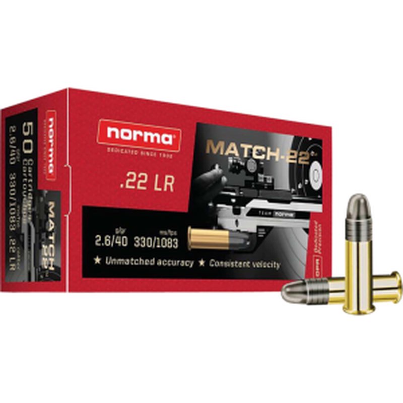 Norma 2425076 Dedicated Precision Match 22 LR 40 GR Lead Round Nose 50 Per Box