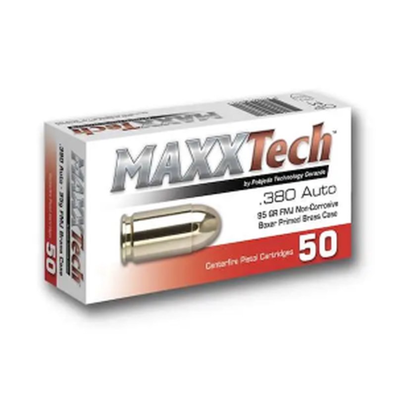 Maxxtech .380 ACP 95 Grain FMJ Ammunition 50 Rounds Brass Case