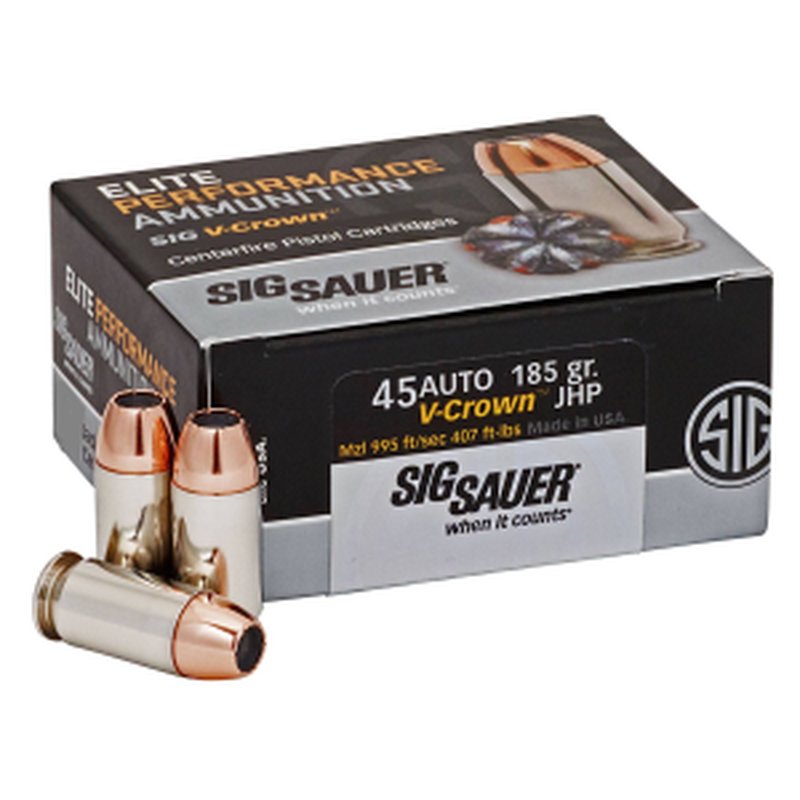 Sig Sauer E45AP045 Elite V-Crown 45 ACP 185gr Jacketed Hollow Point Ammunition