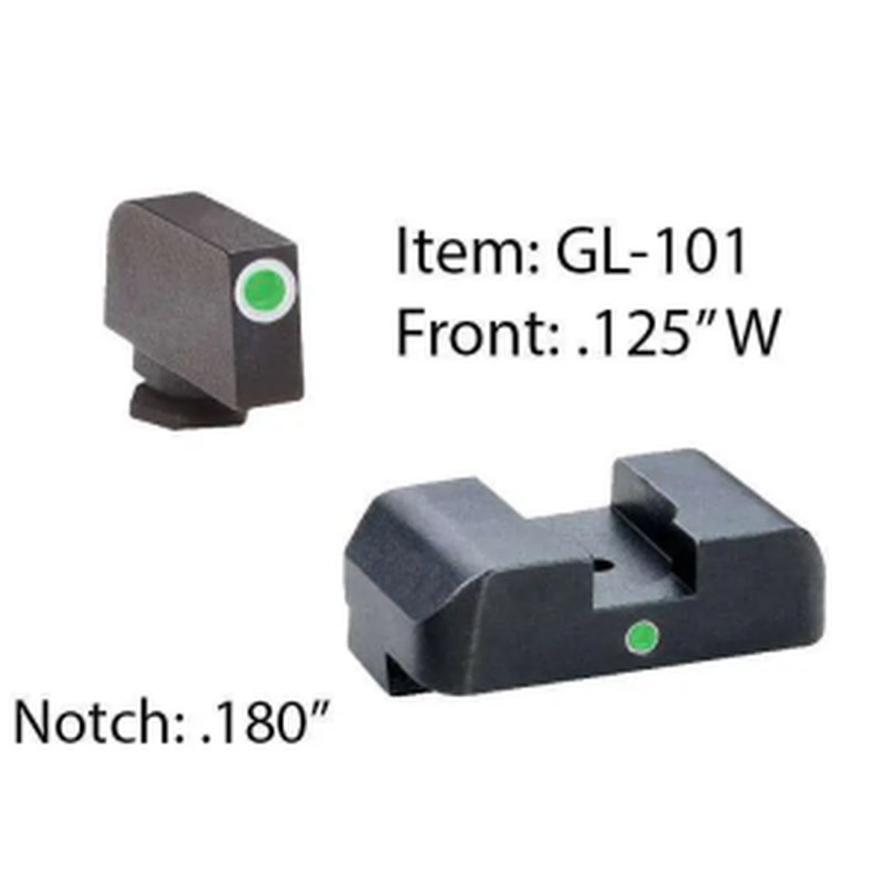 AmeriGlo GL101 i-Dot Night Sight Set for Glock 17/17L/19/22/23/24/26/27/33/34/35/38/39 Tritium Green w/ White Outline Front, Tritium Green Rear