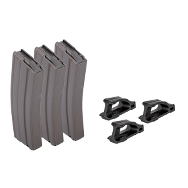 D&H Industries Aluminum 5.56 NATO 30 Round Magazine - Magpul Follower - Grey - 3 Pack with Magpul USGI Ranger Plate - Pack